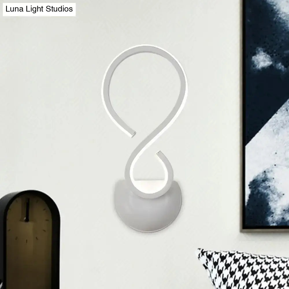Modern white twist led wall lamp with sleek infinity loop design providing elegant living room wall light