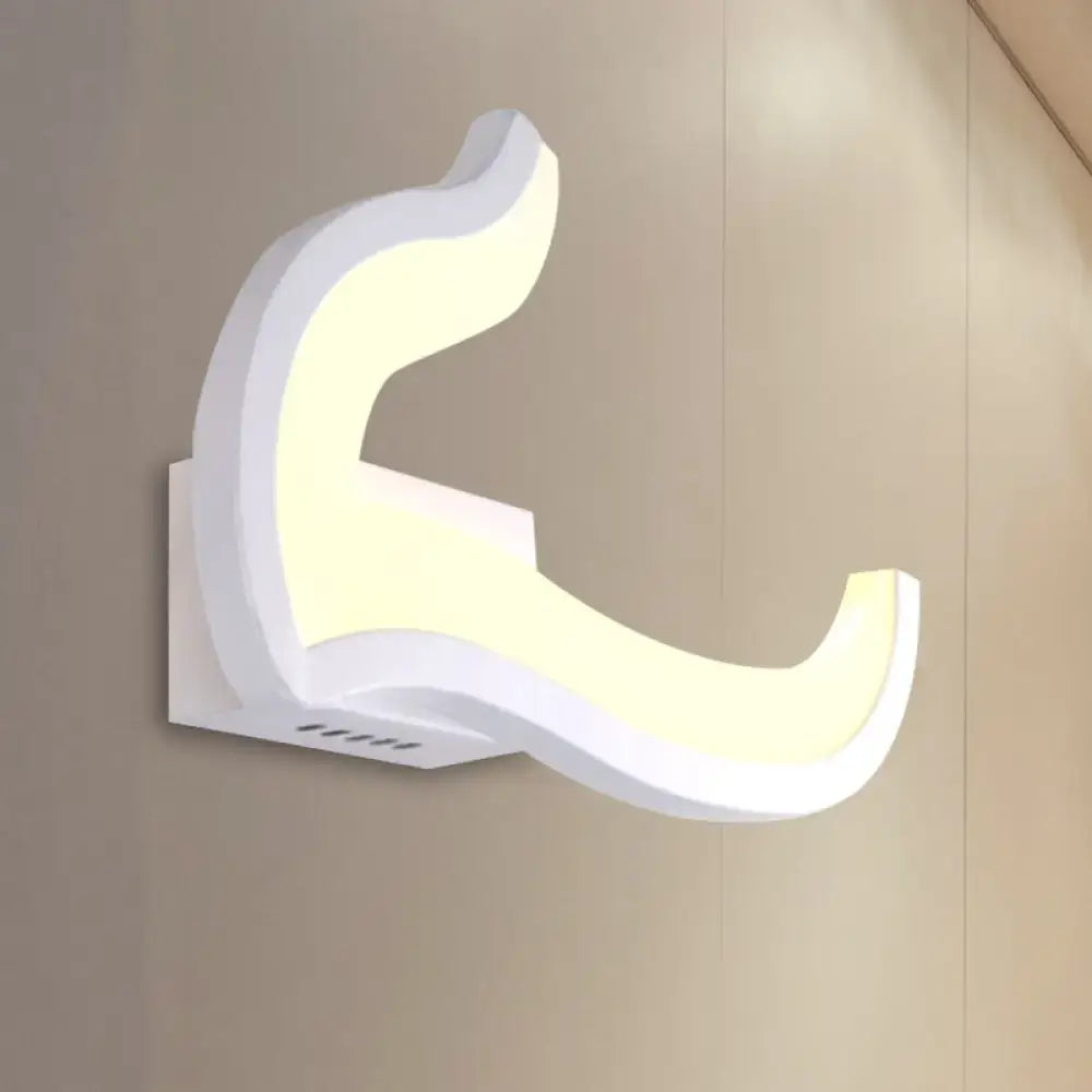Modern white u-shaped led wall sconce with sleek curved design and warm glow ideal for bedroom lighting