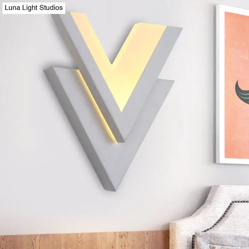 Modern white v-neck flush mount wall light with layered gray and warm yellow panels for bedroom 220v-240v 110v-120v use