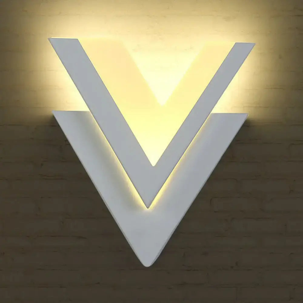 Modern white v-shaped led wall mounted light with warm led lighting ideal for bedroom wall mounted light decor