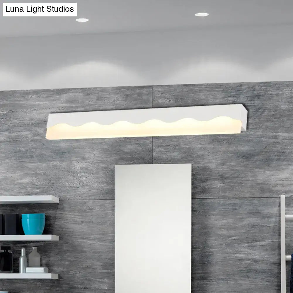 Modern white rectangular led vanity light fixture with wavy illuminated edge for bathroom wall lighting