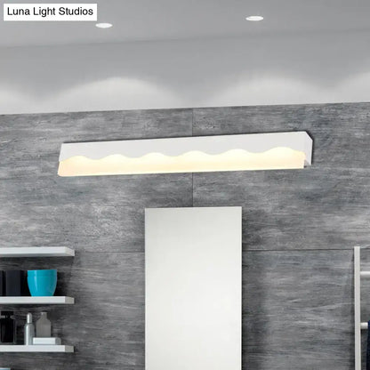 Modern white rectangular led vanity light fixture with wavy illuminated edge for bathroom wall lighting