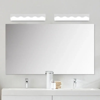 Modern rectangular bathroom mirror with clean white frame paired with led vanity light fixture for wall installation