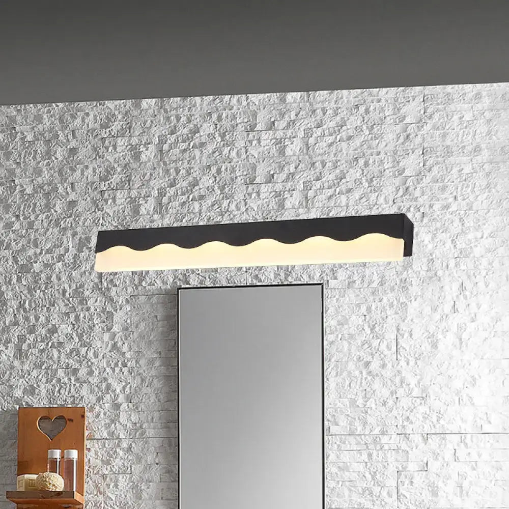 Modern white wave led vanity light fixture with black and white wave pattern for bathroom wall lighting