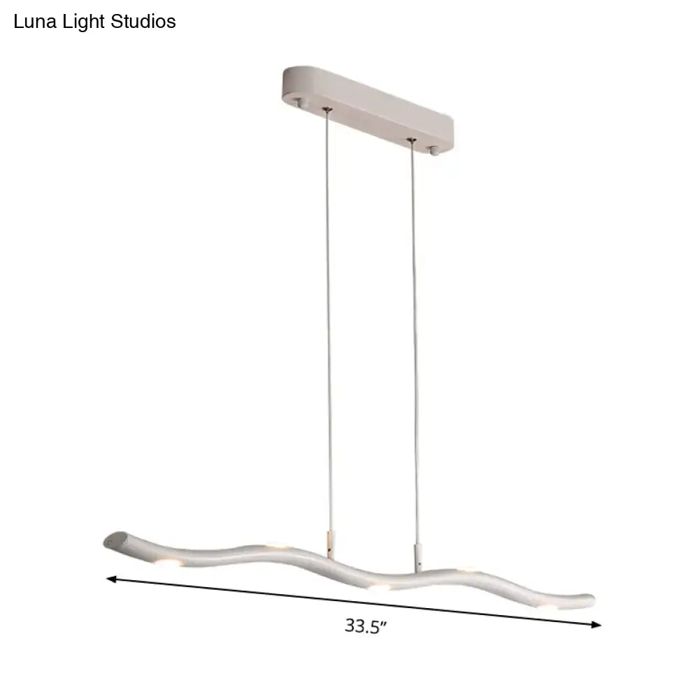 Modern white wave metal pendant light with sleek curved design and integrated led for kitchen island lighting fixture