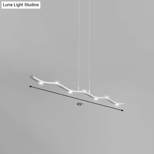 A sleek 49-inch white wave metal pendant light with modern branch design and integrated led bulbs for island lighting fixture