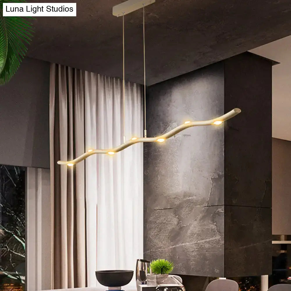 Modern white wave metal pendant light with natural branch design and warm led lights for island lighting fixture