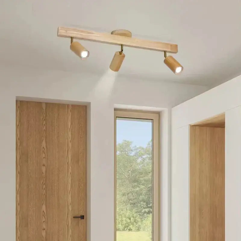 Modern wood 4-light led ceiling lamp with light wood finish and three adjustable spotlights for kitchen decorbites led ceiling