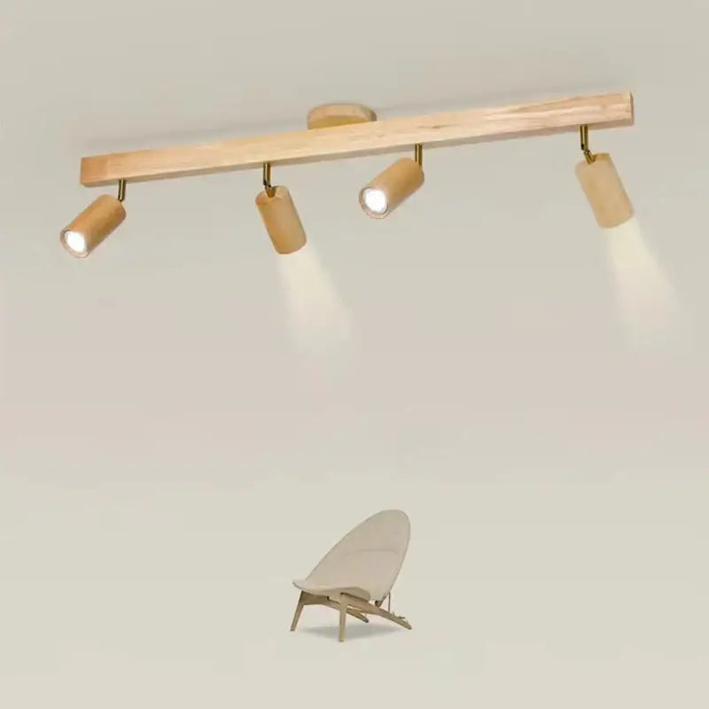 Modern wood 4-light led ceiling lamp with light wood finish and adjustable cylindrical heads for kitchen decorbites led ceiling lighting
