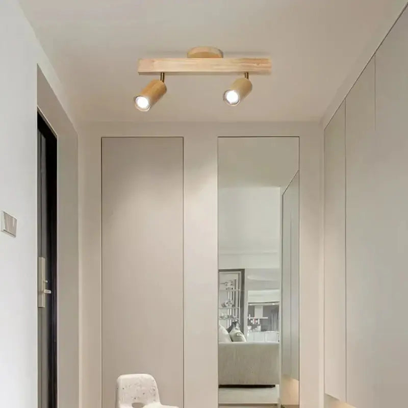 Modern wood 4-light led ceiling lamp with light wood finish and two adjustable spotlights for kitchen lighting decorbites led ceiling