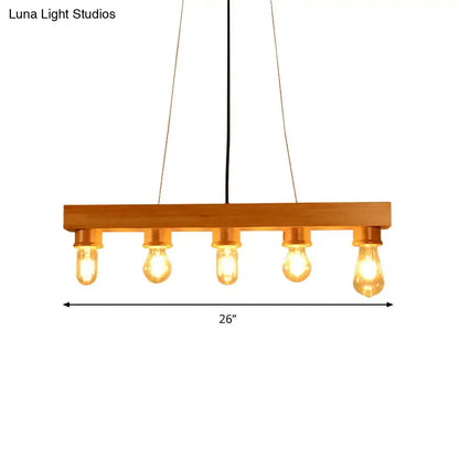 Modern wood 5 light rectangular chandelier with exposed Edison bulbs rustic ceiling light for dining room use