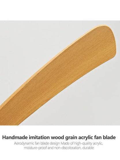 A sleek light brown acrylic fan blade with smooth imitation wood grain on a modern wood 56 inch 3-leaf fan light with remote control