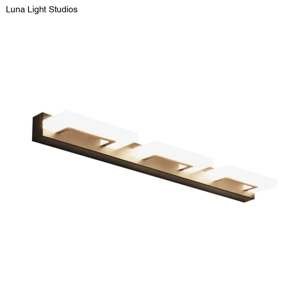 Modern gold-finished wall lighting with three rectangular frosted acrylic panels for acrylic rectangle vanity sconce use