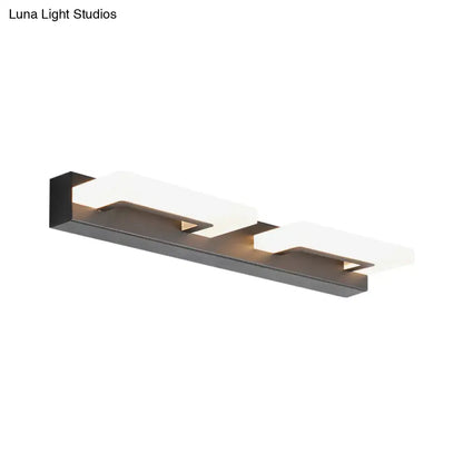 Modern black metal wall lighting with acrylic rectangle vanity sconce featuring two frosted glass panels emitting warm light