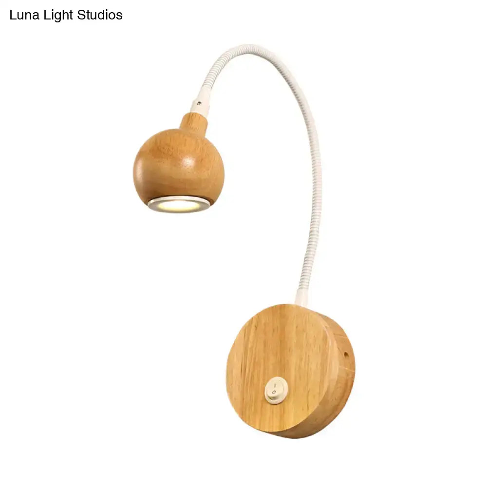A warm-toned bamboo wall light with adjustable arm and flexible gooseneck for bedroom reading light type white and beige