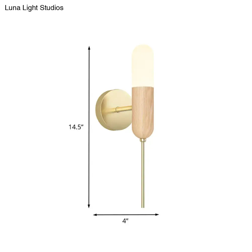 Modern wood and brass led light wall sconce with frosted glass shade for living room light fixture lighting