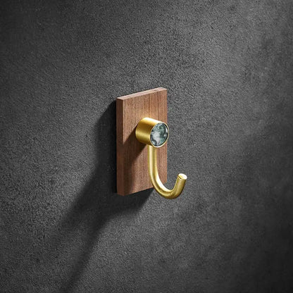 Modern wood and brushed gold wall hook with polished brass brushed finish and green marble inlay for kitchen decorbites
