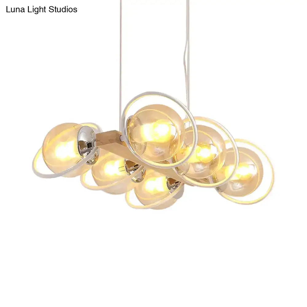 DecorBites™ modern glass hanging light fixture with cognac bubble shade amber glass spheres and chrome rings for shade island lighting
