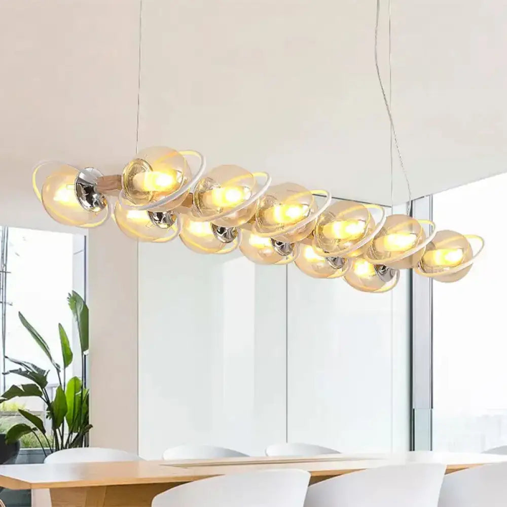 DecorBites modern glass hanging light fixture with cognac bubble shade and chrome accents for bubble shade island lighting