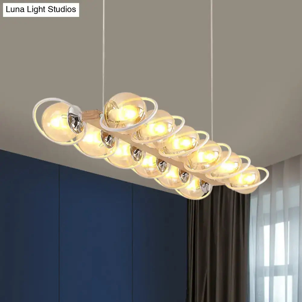 DecorBites™ modern glass hanging light fixture with cognac bubble shade and chrome rings for shade island lighting