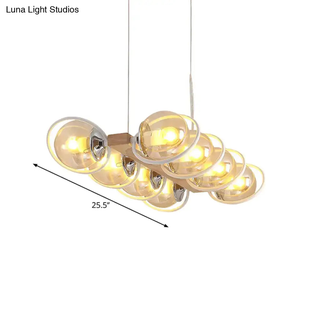 DecorBites modern glass hanging light fixture with cognac bubble shade and chrome rings for shade island lighting