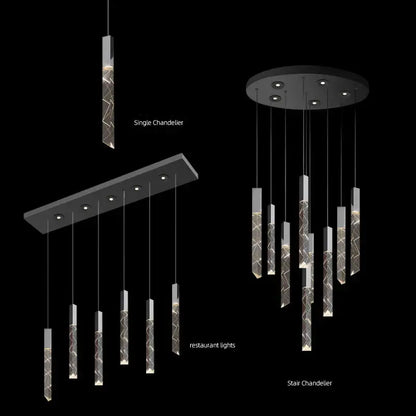 Modern wood and crystal column led chandelier with sleek cylindrical glass shades and warm led illumination for staircase decorbites crystal column led