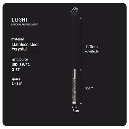 Adjustable stainless steel and crystal pendant light with led bulb for modern wood and crystal column led chandelier decorbites crystal column