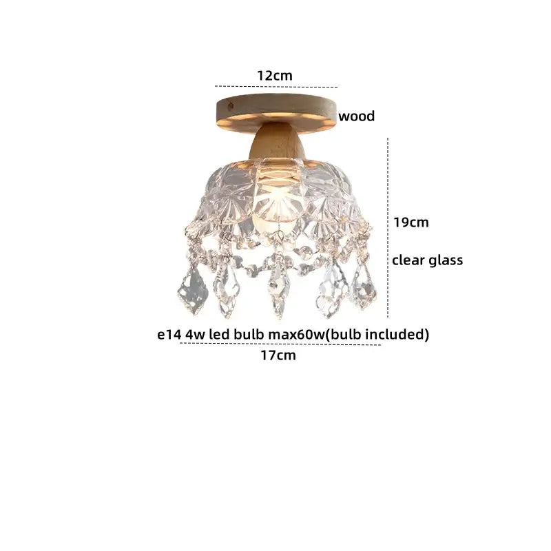 Modern wood and glass led ceiling lamp with clear and frosted glass and faceted crystals for bedroom decorbites led ceiling