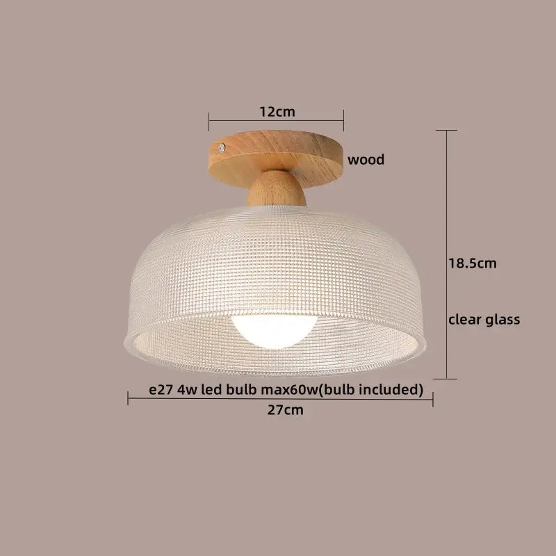 Modern wood and glass led ceiling lamp with warm-toned wooden fixture and clear dome for bedroom decorbites led ceiling lighting