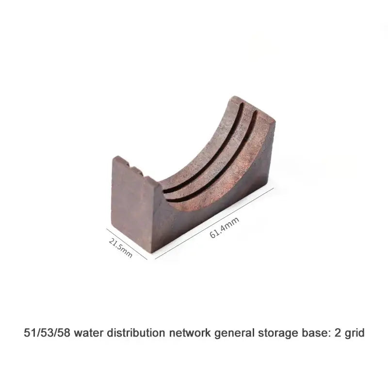 Dark brown rectangular metal base with curved inner channel and grooves for decorbites coffee filter stand storage rack