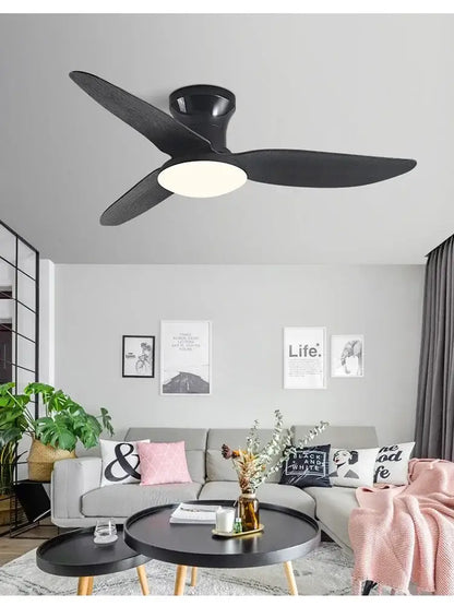 Modern black ceiling fan with three blades and 30w remote control light for bedroom use