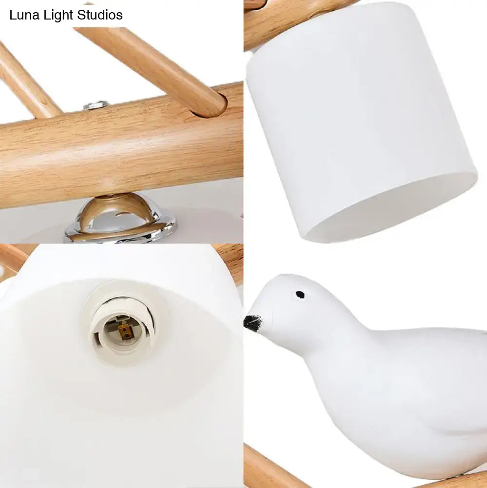 White ceramic bird-shaped lampshade with wooden arms and frosted glass diffuser for led incandescent fluorescent dining room lighting 220v-240v 110v-120v