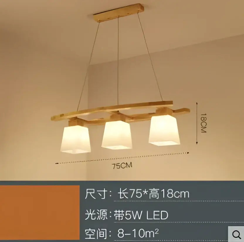 Modern wood bird glass pendant light with three frosted white glass shades and natural wood beams for kitchen decorbites pendant light
