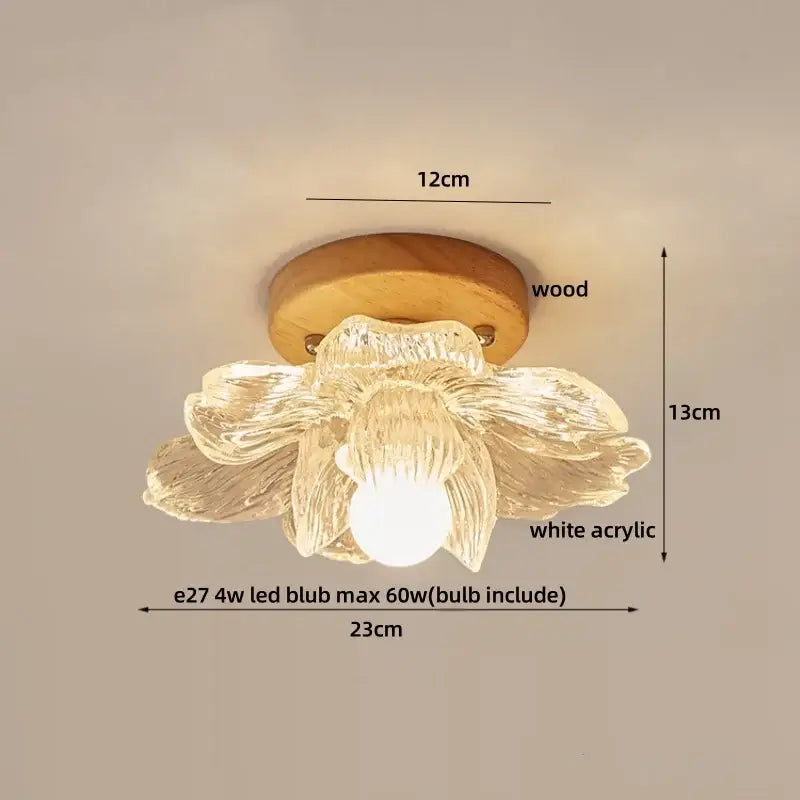 Modern wood and copper led ceiling light with delicate white acrylic flower shape and wooden base for bedroom decorbites cube wood copper