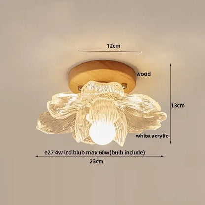 Modern wood and copper led ceiling light with delicate white acrylic flower shape and wooden base for bedroom decorbites cube wood copper