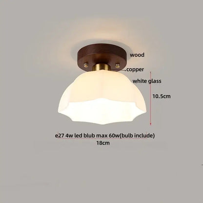 Modern wood and copper led ceiling light with octagonal white glass shade and dark wood base for bedroom decorbites cube wood copper