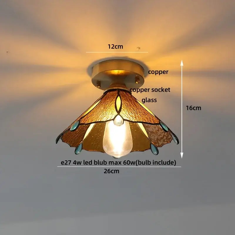 Modern wood and copper ceiling light with amber stained glass panels and adjustable spotlight by decorbites cube wood copper