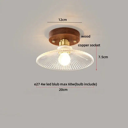 Modern wood and copper led ceiling light with dark wood base clear ribbed glass shade for bedroom decorbites cube wood copper