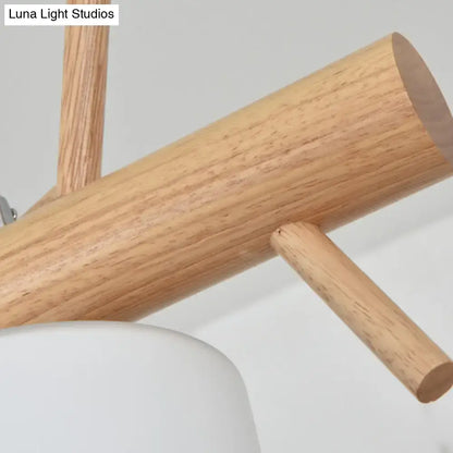Lightweight oak wood cylinder hanging chandelier with natural finish and white glass for modern kitchen 220v-240v 110v-120v