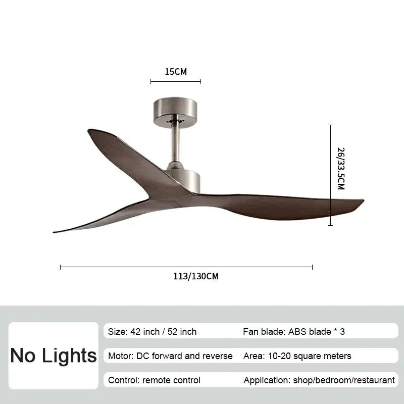 Modern wood industrial wind ceiling fan with three dark brown abs blades and brushed metallic motor housing for living room decorbites industrial wind ceiling