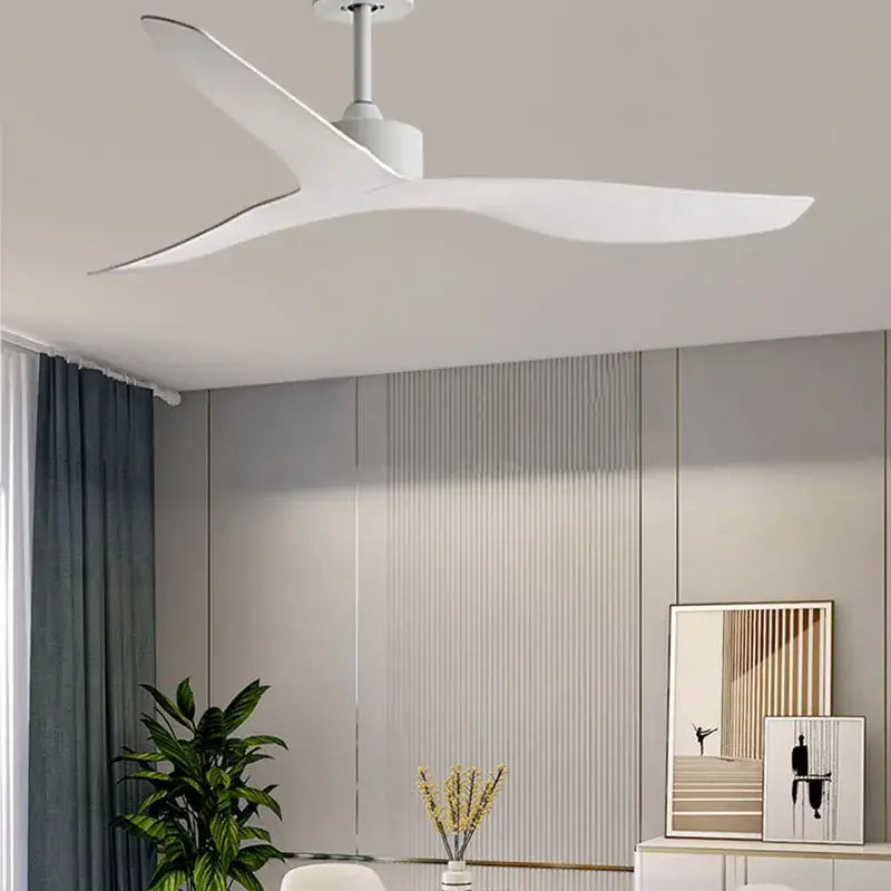 Modern white ceiling fan with sleek aerodynamic blades and minimalist design for decorbites industrial wind ceiling use