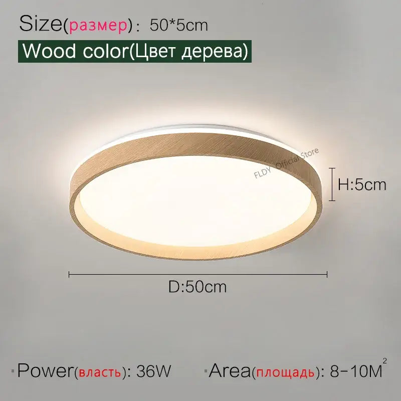 Modern wood led ceiling lamp with wood-grain finish and white diffuser decorbites led ceiling light 50cm diameter