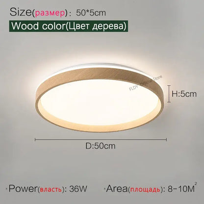 Modern wood led ceiling lamp with wood-grain finish and white diffuser decorbites led ceiling light 50cm diameter