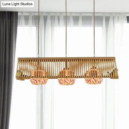 Decorbites modern pendant light fixture with bamboo roof shape and colorful mosaic glass shades 16 to 19.5 inches width e26 e27
