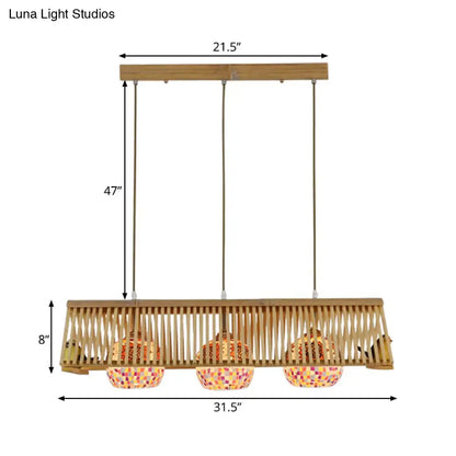 Decorbites modern wood pendant light beige fixture with three colorful mosaic glass shades 16 inch fixture width e26 e27