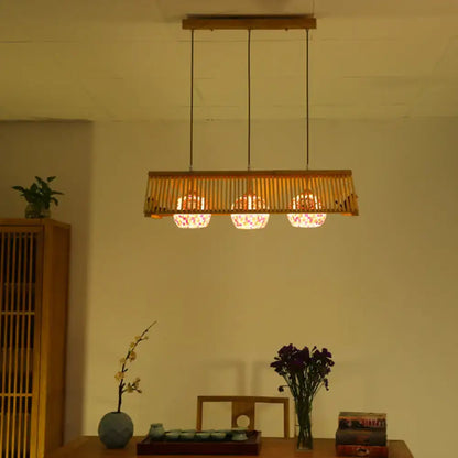 DecorBites modern wood pendant light with warm beige bamboo fixture width 16 to 19.5 inches e26 e27 compatible