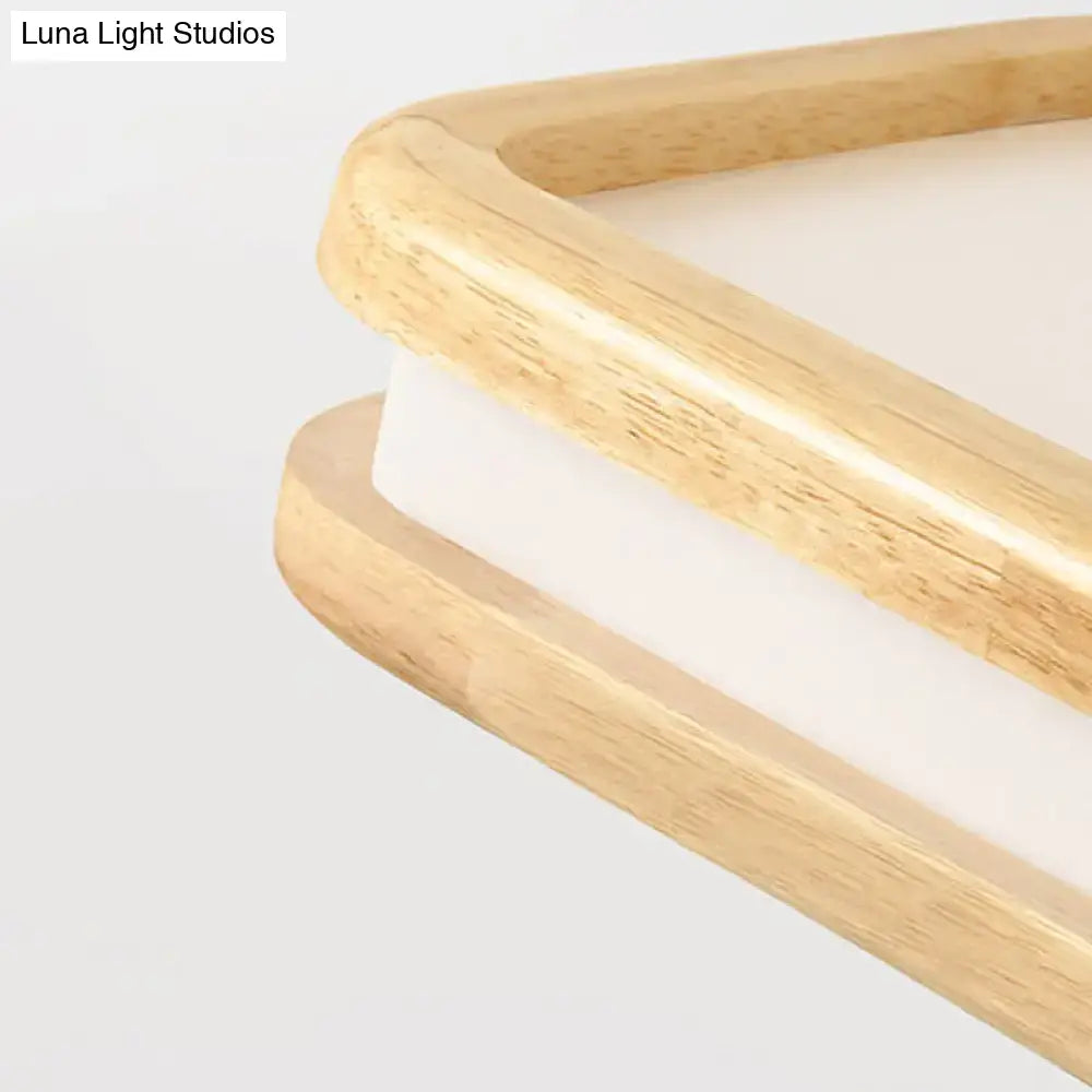 Lightweight wood rectangular hanging island lamp with wooden frame and white interior for dining room lighting