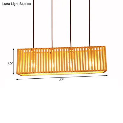 Decorbites modern wood island pendant light with warm golden glow from vertical bamboo slats compatible with led incandescent fluorescent bulbs