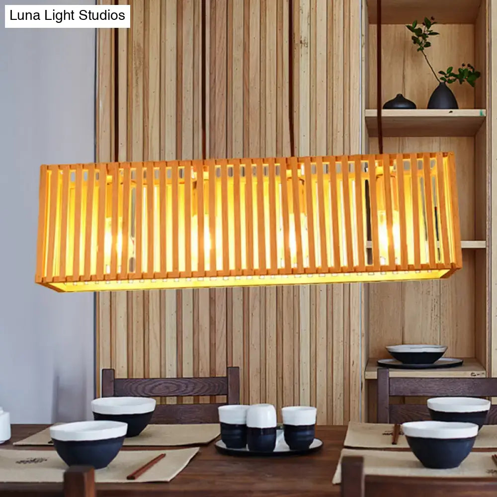 Decorbites modern wood island pendant light with vertical bamboo slats warm tone compatible with led incandescent fluorescent bulbs