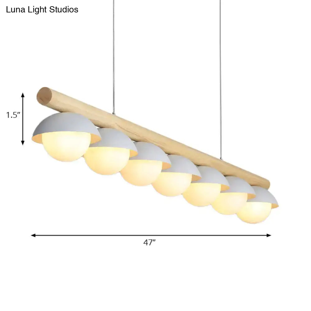 DecorBites modern wood stem linear chandelier with seven warm white shade dome lights for restaurants and billiards